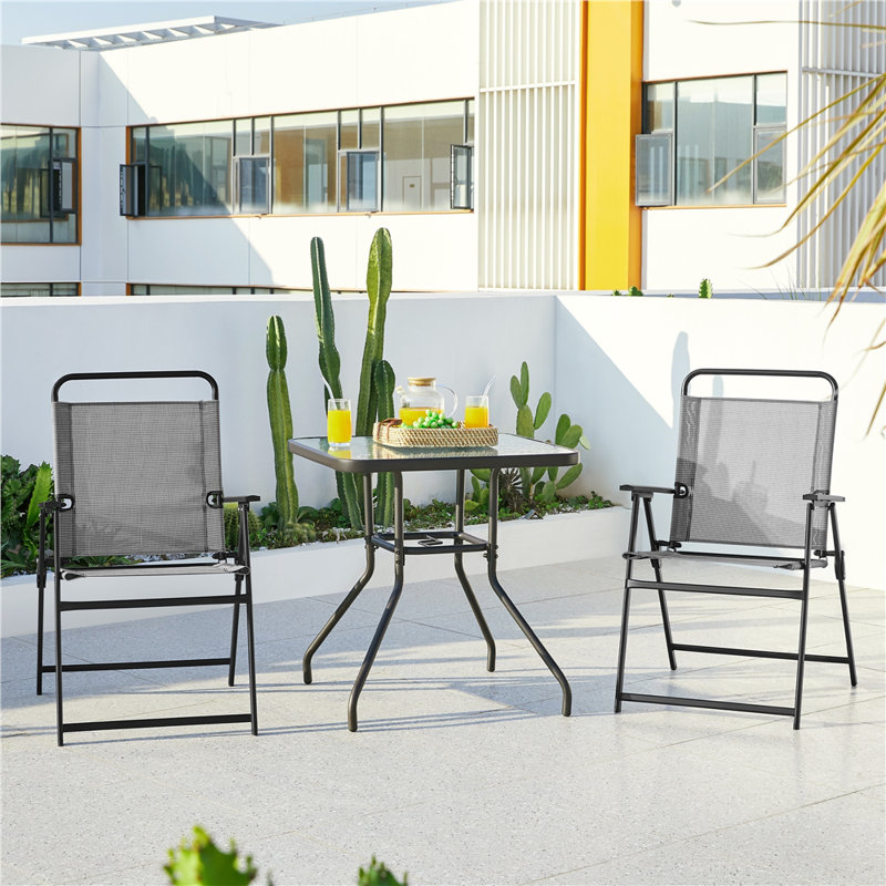 Foldable Outdoor Patio Dining Armchair, Grey, 2