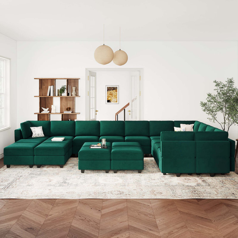 Canapé modulaire réversible en velours surdimensionné de 195,8 po Wylodene, Velours vert