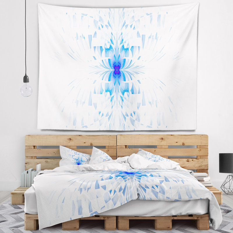 Contour de papillon bleu abstrait sur fond blanc tapisserie, H 68 po x l 80 po
