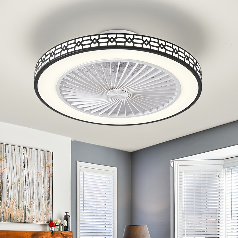 Ceiling Fan With Lights 19''low Profile 6 Speeds Reversible Bladeless Ceiling Fan,led Dimmable 3000k-6000k Quiet Timing Flush Mount  Bedroom Fan Light For Living Room