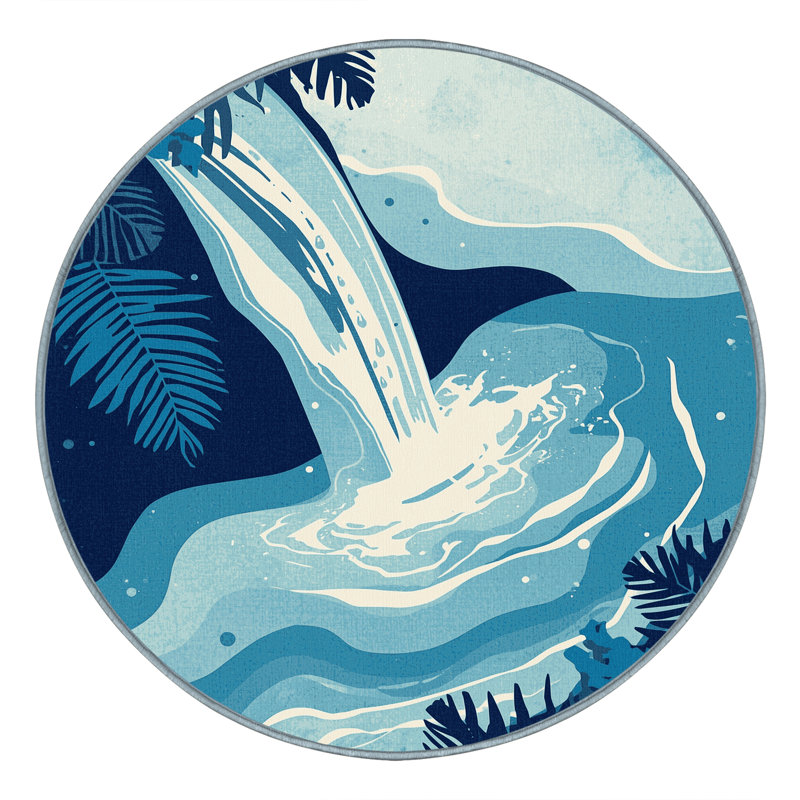 Tapis ombre tropicale lavable à la machine bleu Paxon - bleu ciel, Rond 8 pi