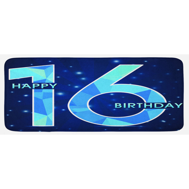 Tapis de cuisine bleu foncé et bleu ciel joyful joyeuse age de fêtes greetings