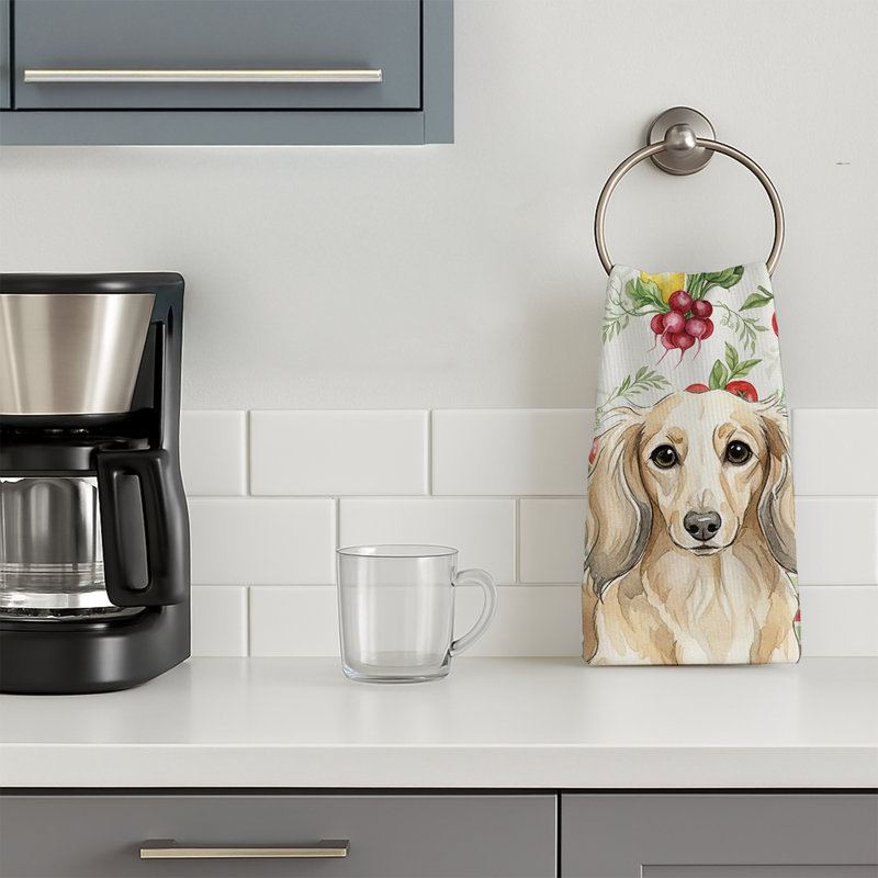 Serviette de cuisine à poil long crème teckel, Longhaired Cream Dachshund