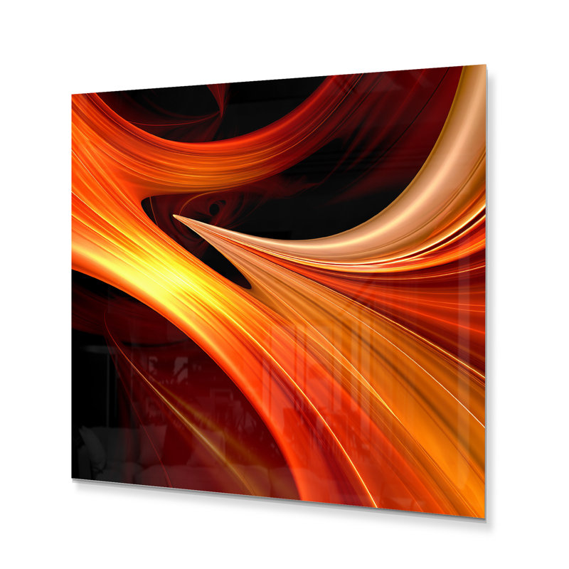 Conception abstraite orange de fractale chaleureuse en V - art mural en métal Fractals, H 23 po x l 23 po x P 1 po