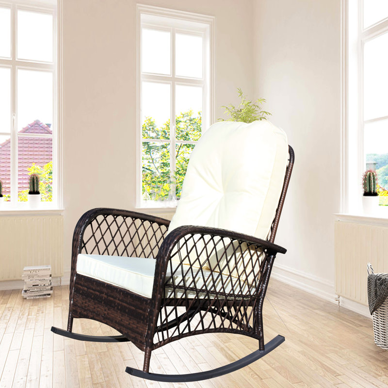 Chaise berçante à large siège pour l'extérieur avec coussin confortable - Beige convenant à la terrasse, au jardin, à la cour, à l'acier robuste et à la construction