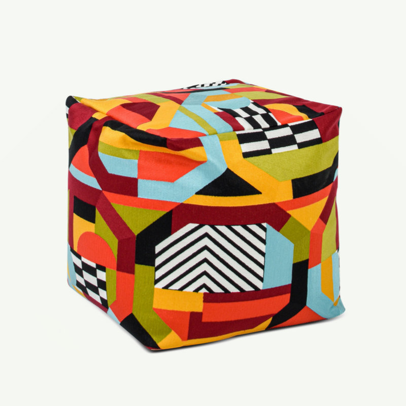 Repose-pieds pouf surdimensionné de 20 po Pouf, broderie multicolore Colorpop