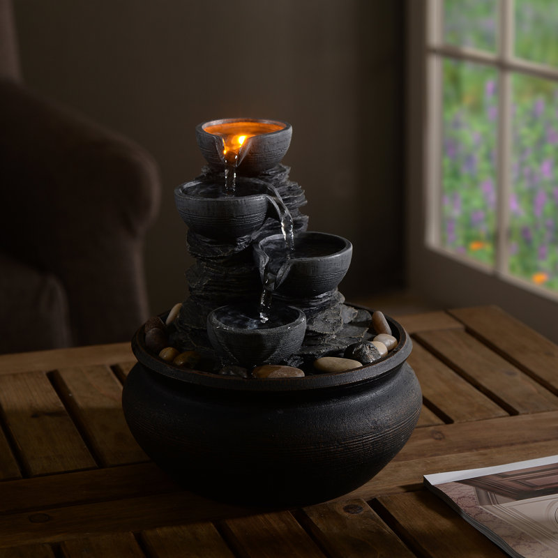 Weather Resistant Table Top Fountain with Light, 19.1" H x 16.5" W x 22.9" D