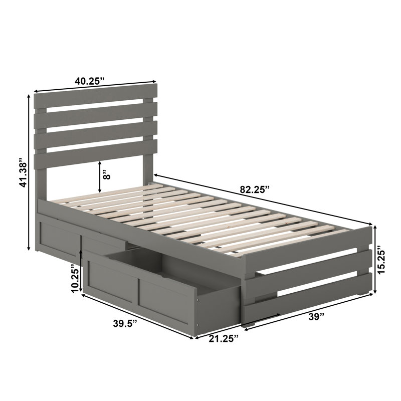 Dionis Kids Extra Long Twin with Drawers, Grey