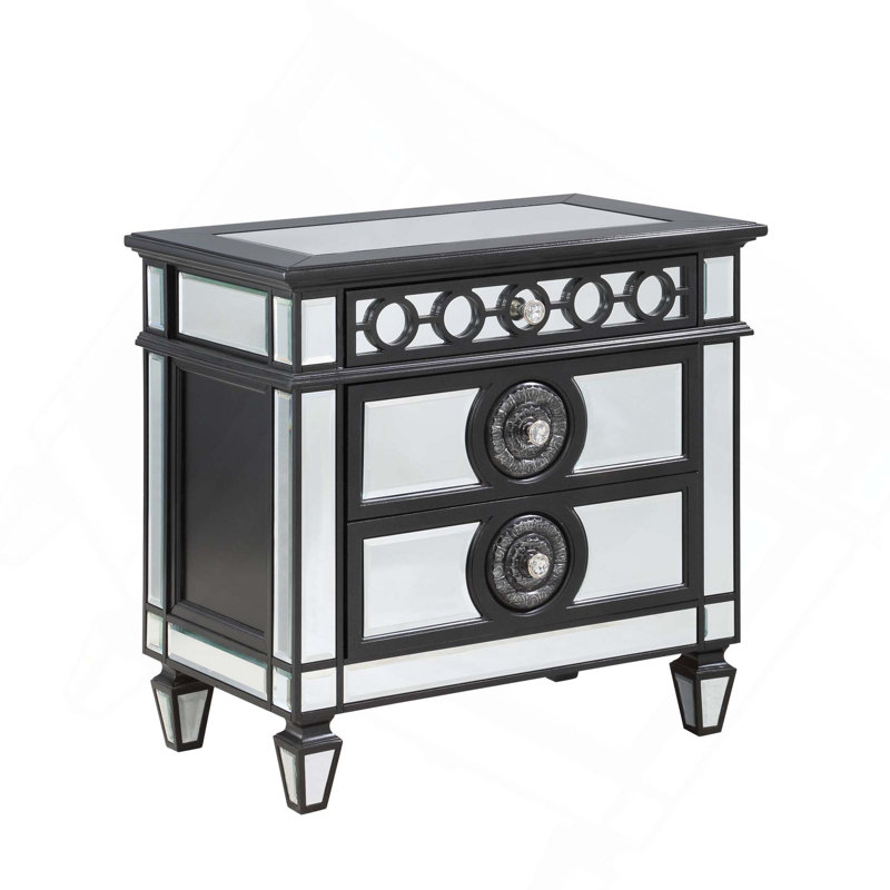 Table de chevet en bois Glam Luxury, Noir / argenté