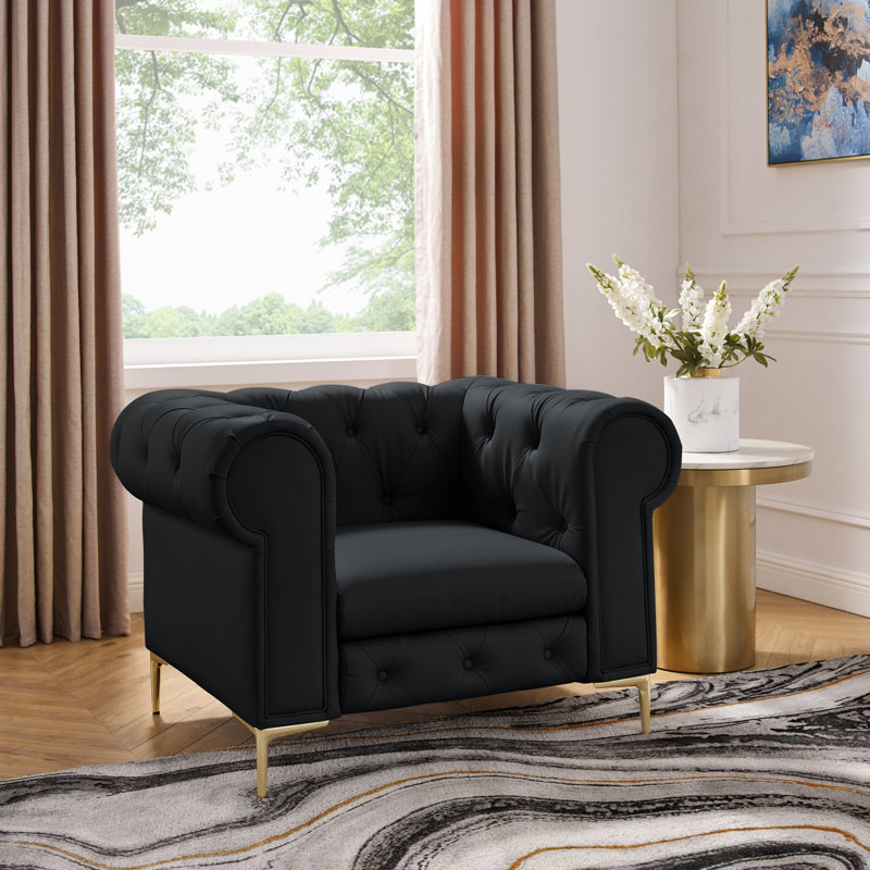 Fauteuil Chesterfield 34 po, Similicuir noir