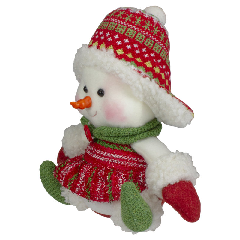 Figurine de bonhomme de neige 8 po rouge et vert assise