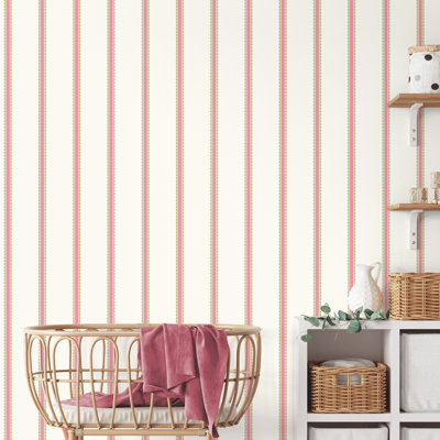 Bobbin Stripe Scalloped Wallpaper