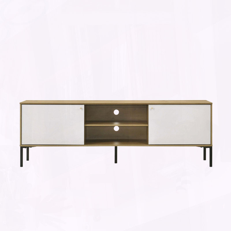 Bacco 70-Inch Wide White and Oak 2-Door TV Stand with Adjustable Shelf