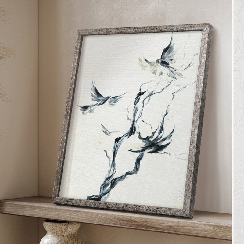 Quatre corbeaux, reproduction encadrée, bois massif, H 11 po x l 9 po