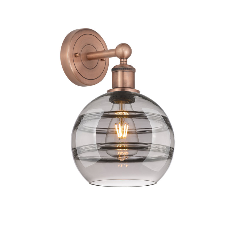 Applique murale 8 lumières Edison Bienes, Gris fumée clair, H 12,13 po x l 8 po x P 8,5 po, Cuivre antique