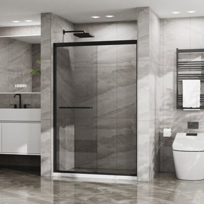 48" W x 72" H Double Sliding Framed Shower Door, 1/4" Tempered Glass, Matte Black