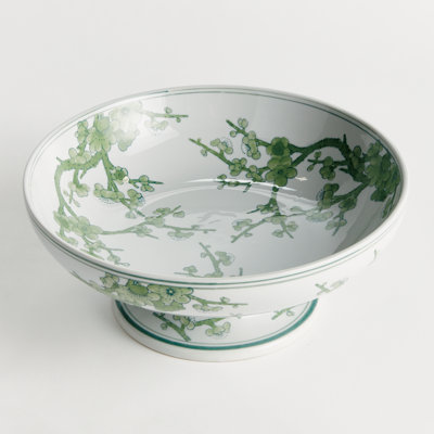 Celadon Ceramic Green and White Chinoiserie Decorative Footed Bowl
