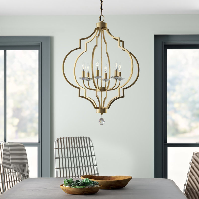 Lustre géométrique 6 lumières de style bougie Lipsey, H 30 po x l 21,25 po x P 21,25 po