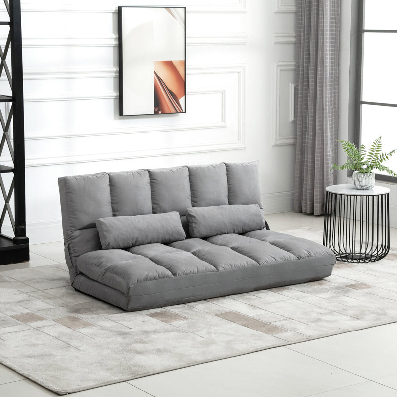 Fauteuil de lit gris convertible avec repose-pieds réglable, 2 coussins, peu encombrant, structure en métal pour dossier et tête pliables