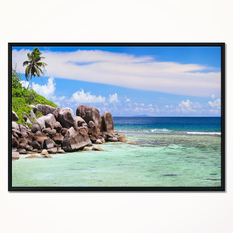 « magnifiques seychelles de la côte rocky coast »-impression, H 30 po x l 40 po x P 1,5 po, Cadre flottant