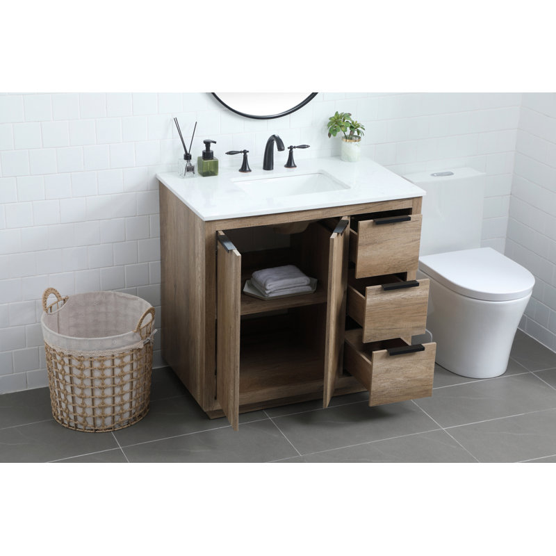 Broadlands 36'' Single Bathroom Vanity with Engineered Marble Top, Natural Oak