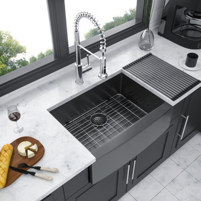 27 Gunmetal Black Farmhouse Sink - 27*21*10 Inch Kitchen Sink Stainless Steel 16 Gauge Apron Front Kitchen Sink