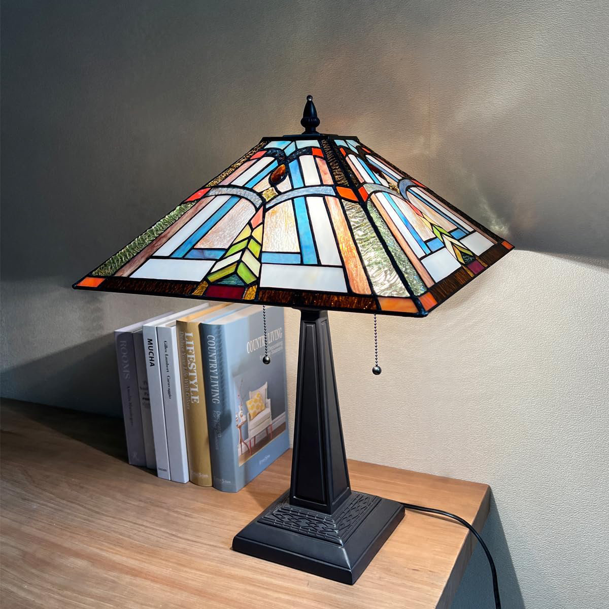 BEAUTY DEPOT Tiffany Style Mission Stained Glass Table Lamp, 16