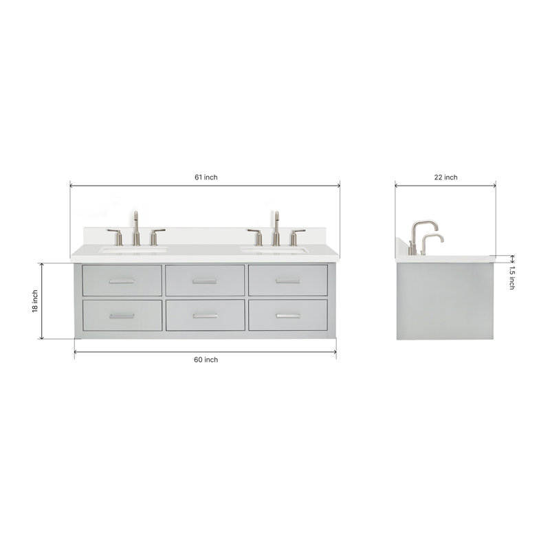 73'' W Double Vanity, Brushed Nickel, White, 61"