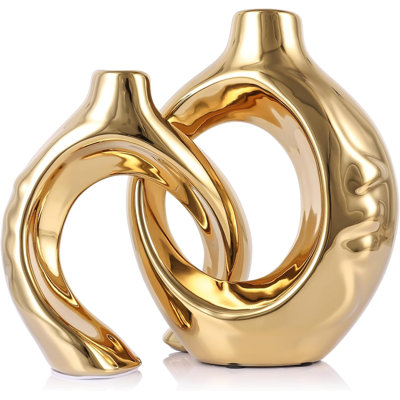 Gold Ceramic Donut Vases Set of 2