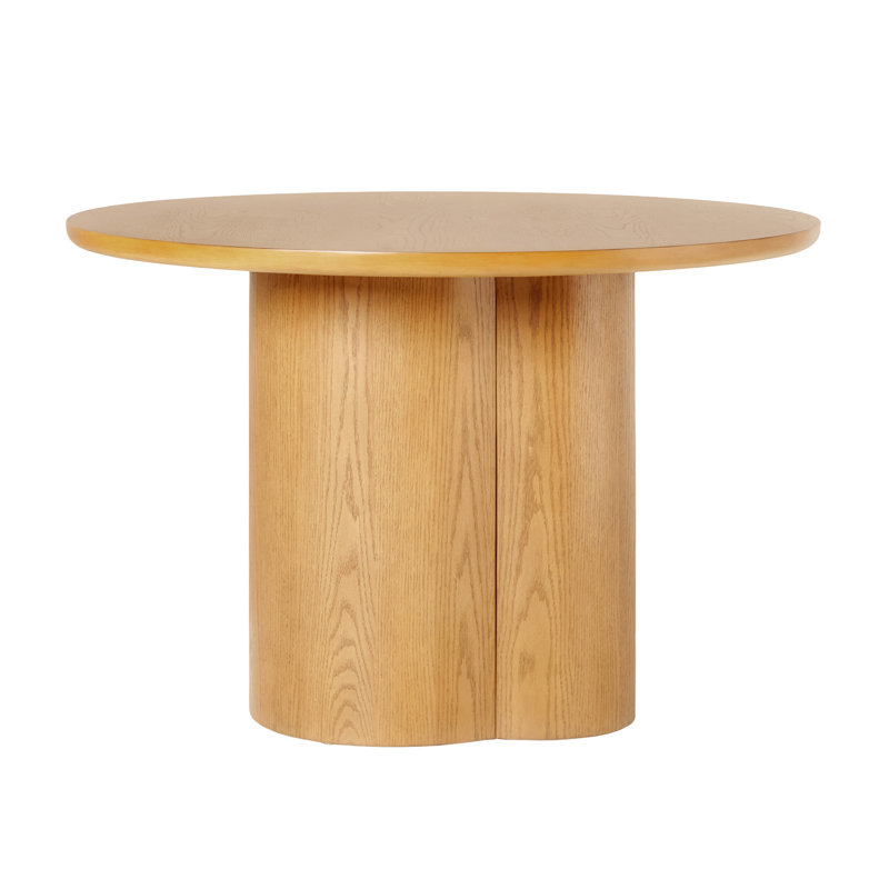 Aaric Modern Round Solid Oak Wood Dining Table With Pedestal Base, Seats 4, 47”, White Oak