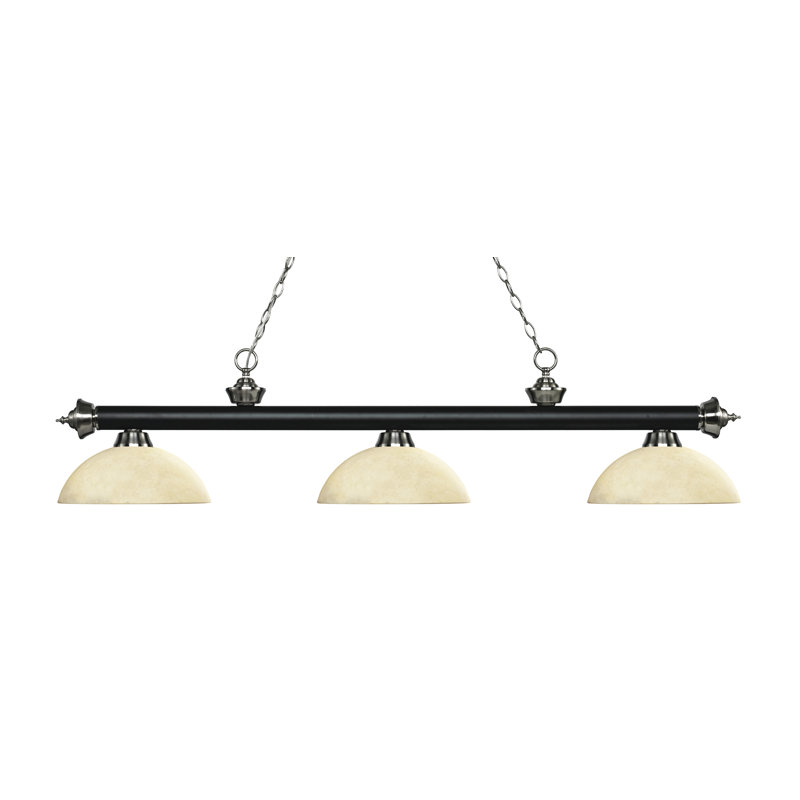 Luminaire suspendu linéaire à 3 lumières pour table de billard Chevelle, Marbrure dorée, Noir mat