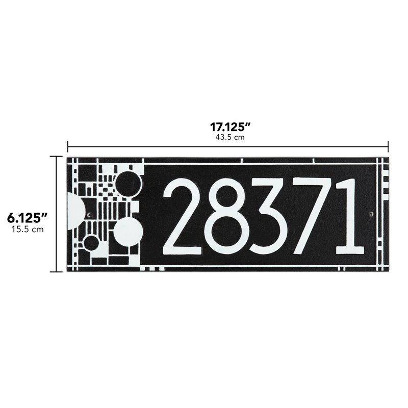 Frank Lloyd Wright Coonley, plaque moderne, standard, 1 ligne, Oui, Noir / blanc, Blanc