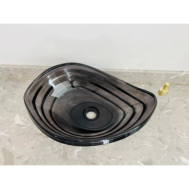 Transparent Gray Glass Vessel Sink, Modern Vanity Bowl With Pop-up Drain For Bathroom | Lav-fws101