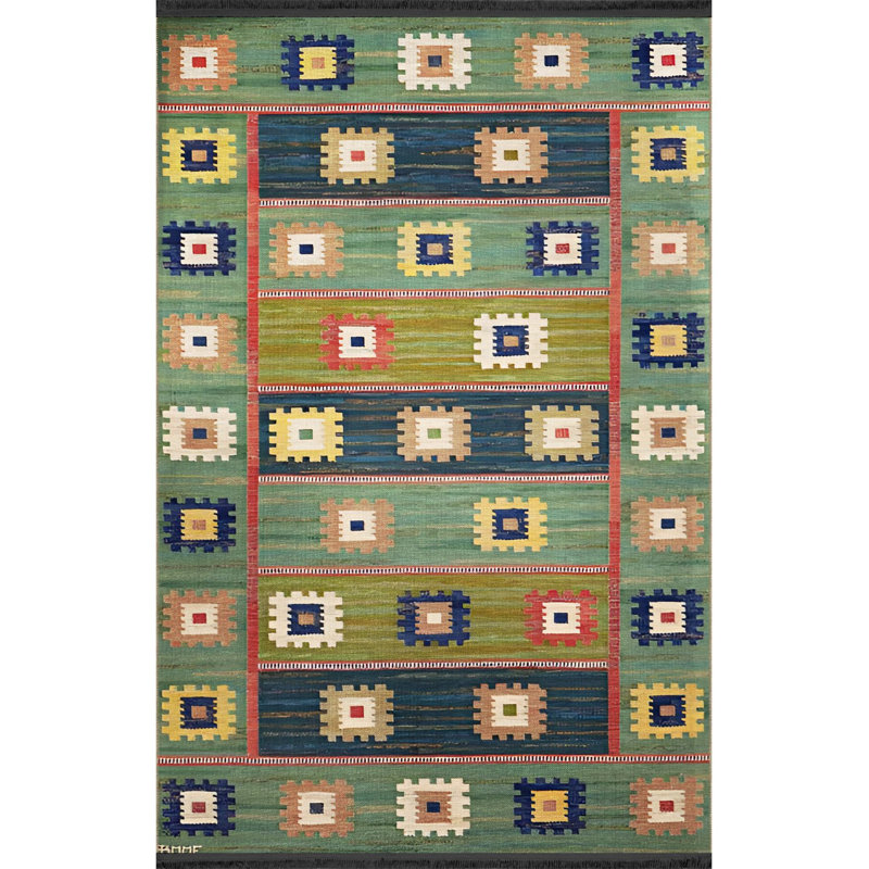 Green Themed Multicolor Mixed Shape Patterned Creative Modern Decorative Rug, Rectangle 4'7" x 6'7" Rug Pad Included