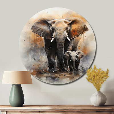 Elephant Gentle Giants Elephants II - Animals Round Metal Art