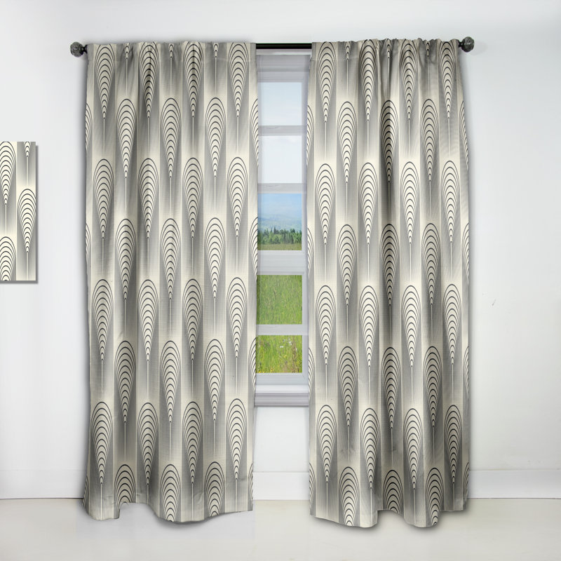 Retro conical geometry - Abstract Vintage Blackout Curtain Single Panel, 52" W x 63" L
