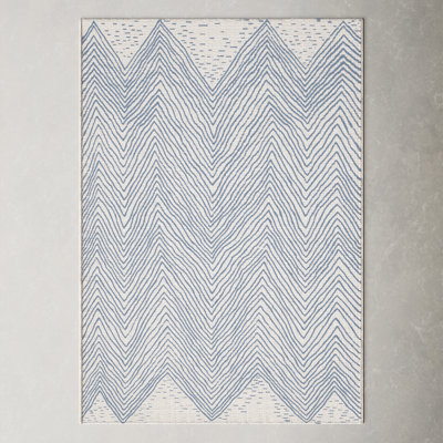 Dunham Abstract Indoor/Outdoor Area Rug for Living Room Patio Deck Front Porch Kitchen, Blue/Ivory