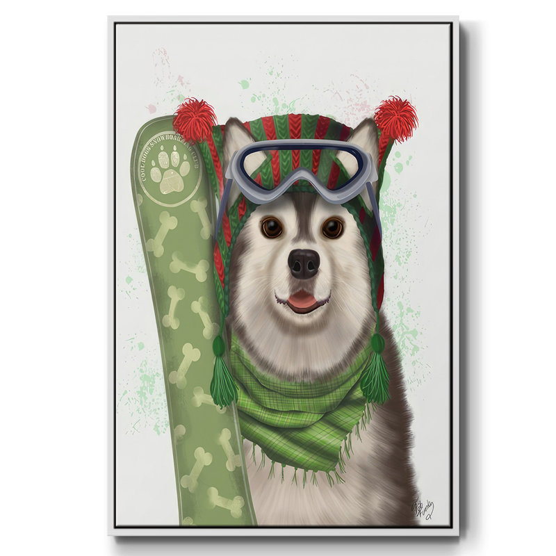 Snowboard de Noël Husky, H 41 po x l 27 po x P 1,5 po, Blanc