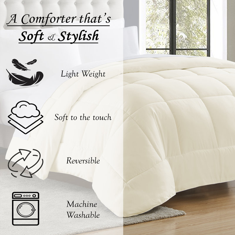 All Season Down Alternative Solid & Reversible Comforter, Full / Double Comforter, Ivory