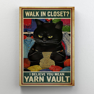 A Black Cat Knitting - Wrapped Canvas Graphic Art