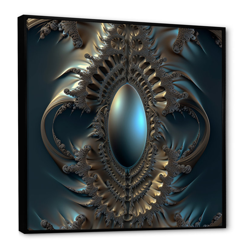 Turquoise fractale excellence II - reproduction sur toile, H 24 po x l 24 po x P 1 po, Toile avec cadre flottant noir