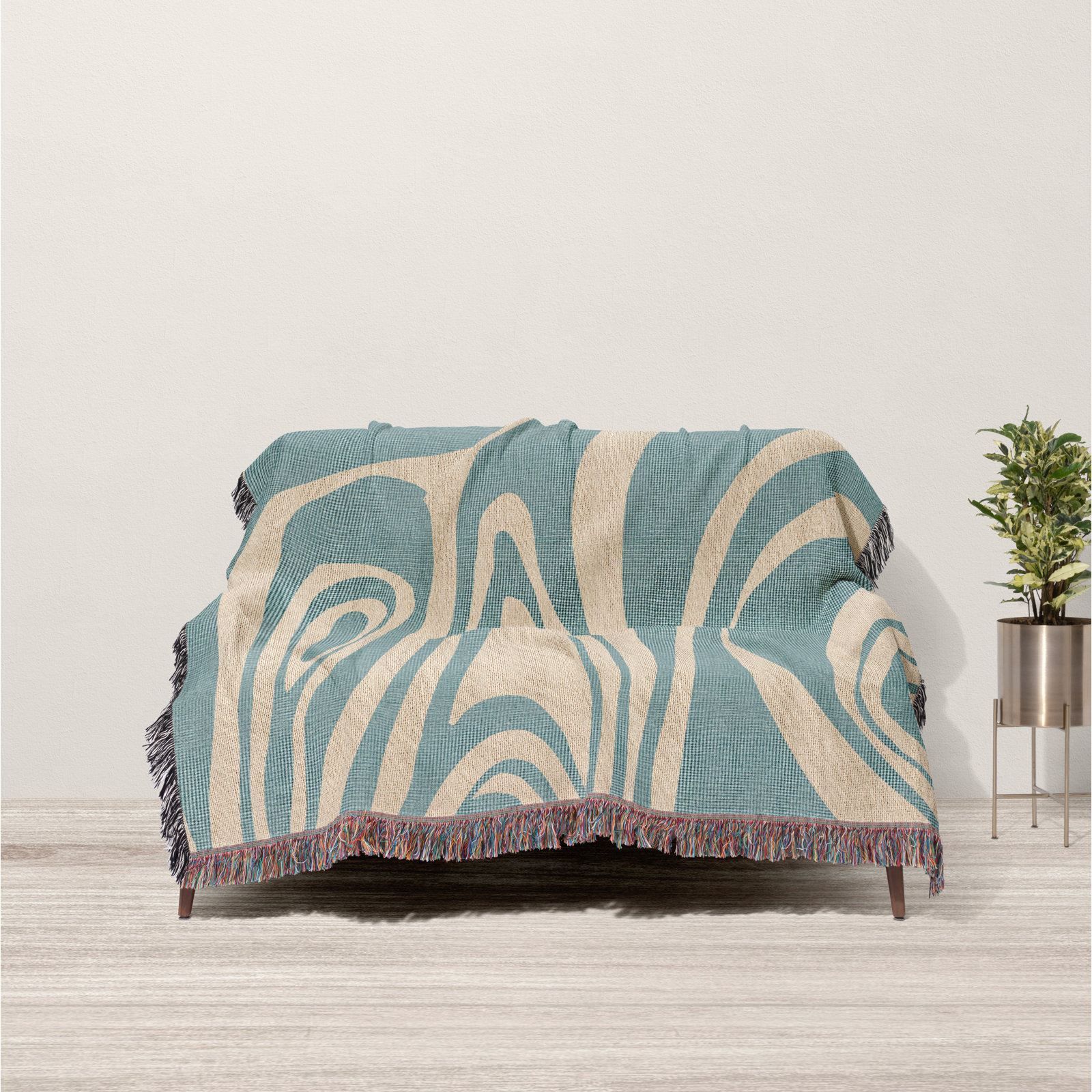 Kayle Cotton Throw Blanket, 50" x 60" – Throw, Blue/Beige
