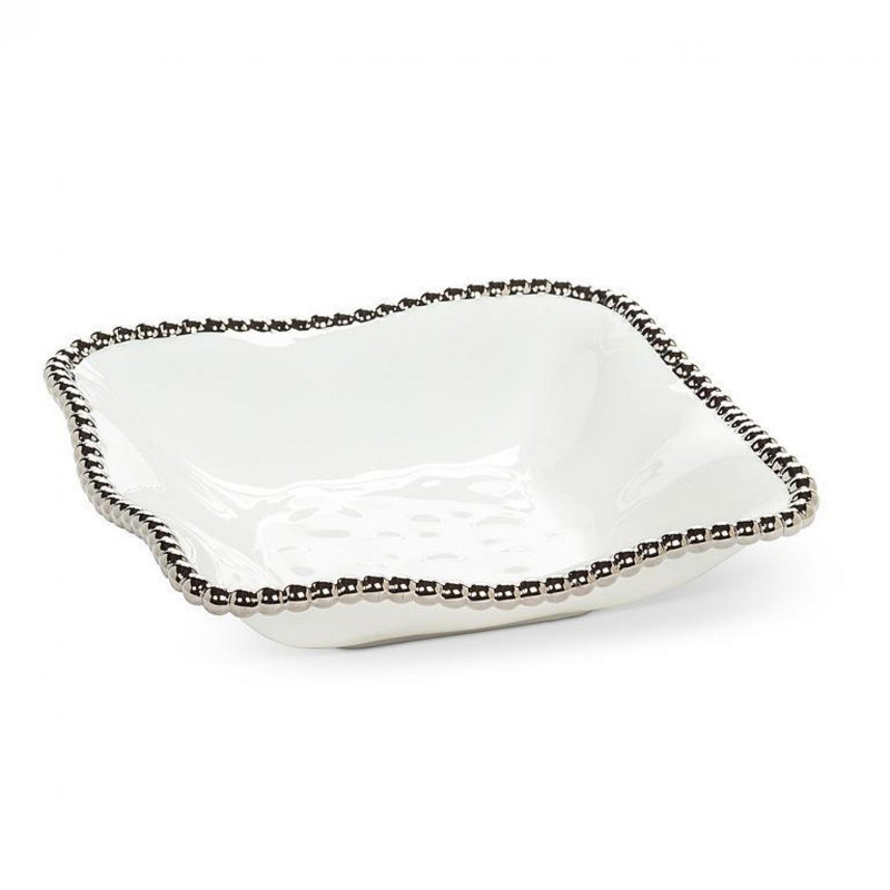 Silver Beaded Edge Square Serving Bowl
