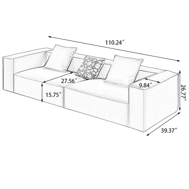 Canapé-lit modulaire en velours côtelé blanc avec coussins, H 26,77 po x L 110,24 po x l 39,37 po