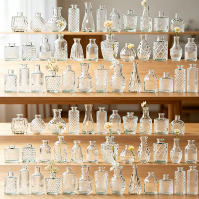 72 Pcs Bud Vase Set, Small Clear Glass Vases Bulk For Centerpieces, Mini Vases For Flowers, Embossed Pattern Vases For Wedding Decorations, Home Table Flower Décor
