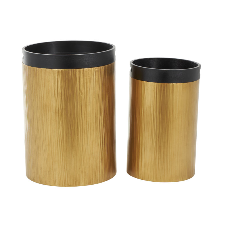 Yanae Metal Nesting Side End Gold Accent Table with Black Tray Tabletops Set