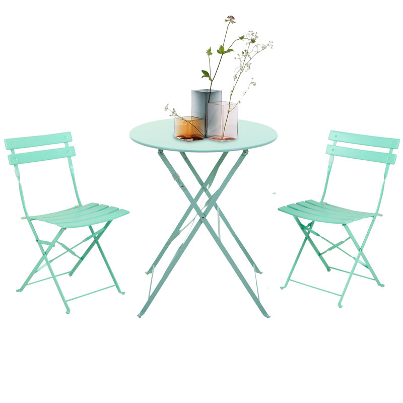 Shelah 3-Piece Steel Folding Bistro Set , Macaron Blue