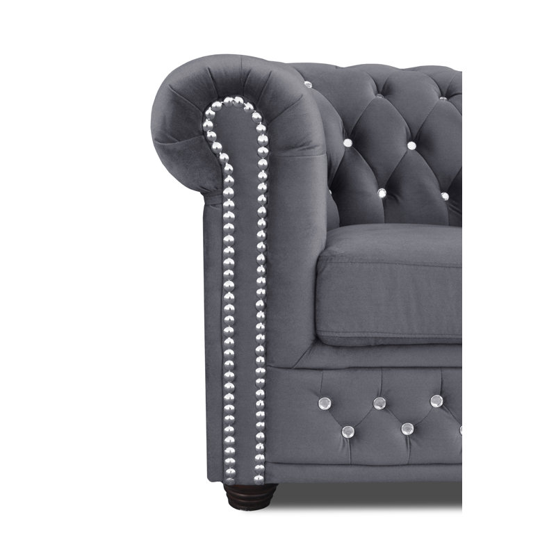 Sade Velvet Loveseat, Grey/Brown/Blue