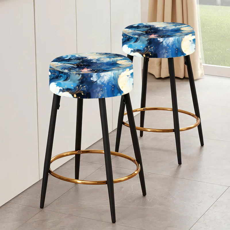 Ensemble de 2 tabourets de bar abstraits blanc et bleu
