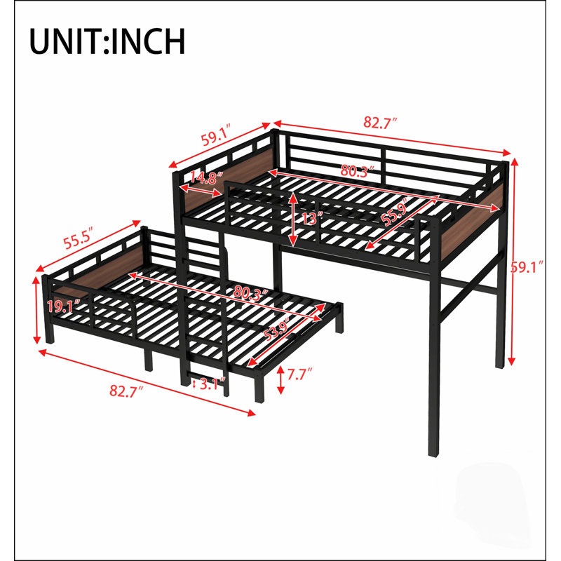 Lit superposé et lit mezzanine en métal polyvalent, conception séparable avec barrière de sécurité renforcée pour une flexibilité et une optimisation de l'espace maximales.